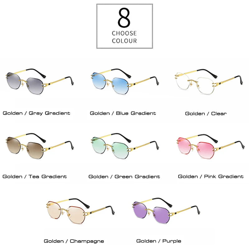 SHAUNA Retro Rimless Oval Sunglasses Women Fashion Clear Ocean Gradient Color Lens Eyewear Shades UV400 Men Trending Sun Glasses