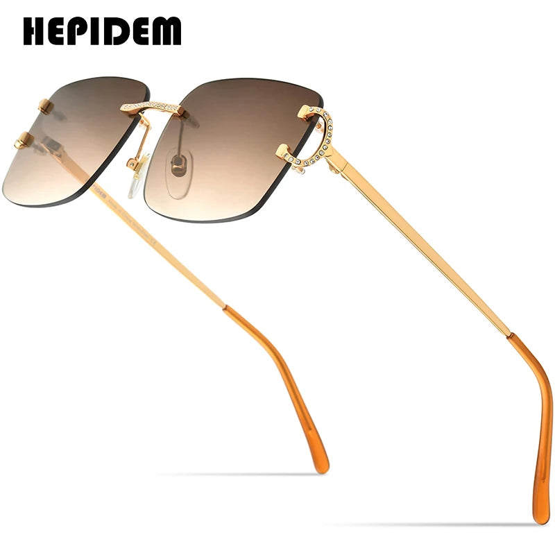 HEPIDEM Rimless Sun Glasses Men 2022 New Frameless Square Luxury Diamonds Sunglasses for Women with Gradient Nylon Lens 50249