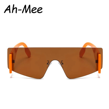 Lunettes de soleil carrées sans monture pour femmes, lunettes de soleil rectangulaires, mode féminine, nuances marron, marque de créateur, lunettes une pièce Gafa