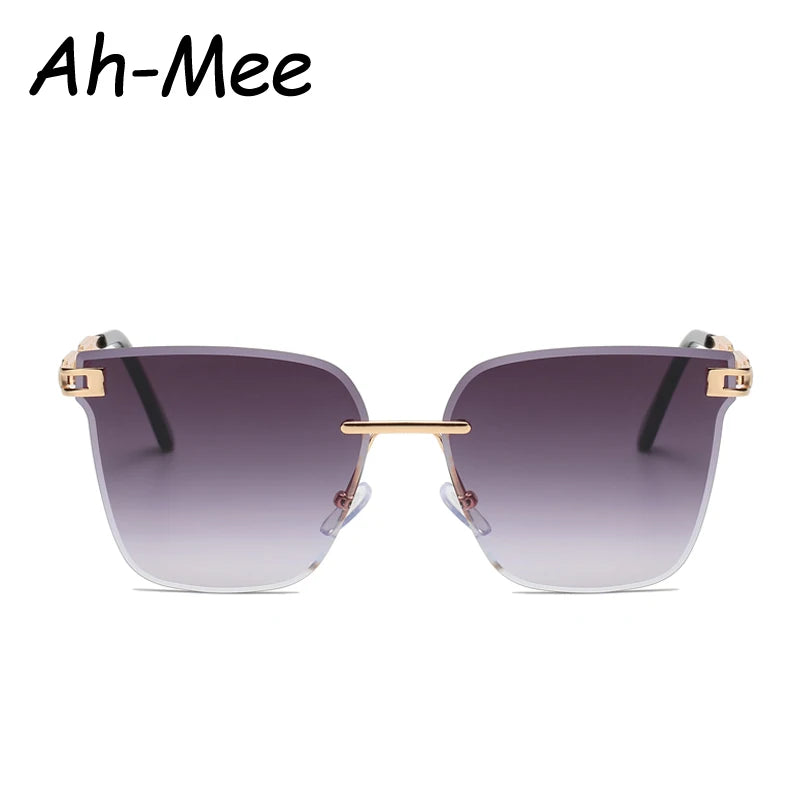 Neue Sonnenbrille Frauen Randlose Cat Eye Brillen Gradienten Braun Schneiden Objektiv Sonnenbrille Für Weibliche Legierung Brillen Marke Designer