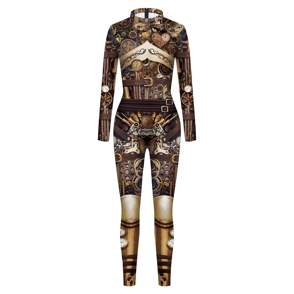 FCCEXIO Mechanical Style Women Jumpsuits High Quality New Long Sleeve Zipper Suit Cosplay Costume Steampunk Party Costumes