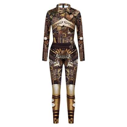 FCCEXIO Mechanischer Stil Damen-Overall, hochwertige neue Langarm-Reißverschluss-Anzug, Cosplay-Kostüm, Steampunk-Party-Kostüme