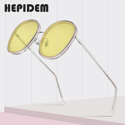 HEPIDEM Round Sun Glasses for Women 2020 Luxury Brand Fashion High Quality Alloy Acetate Sunglasses Men with Nylon Lens 9135