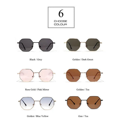 SHAUNA Retro Metal Frame Hexagon Sunglasses Brand Designer Fashion Rose Gold Mirror Shades UV400