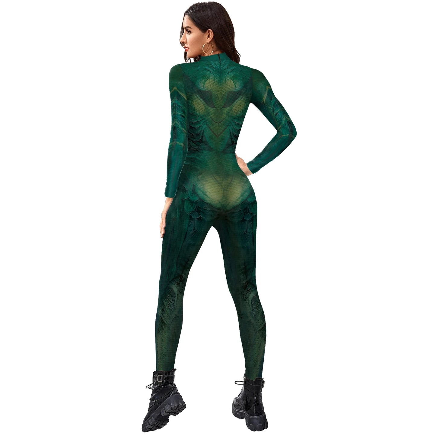 FCCEXIO Vert Alien Imprimé Fête De Vacances Body Sans Couture Femmes Mode Sexy Stretch Décontracté Vêtements Cosplay Costume Combinaison