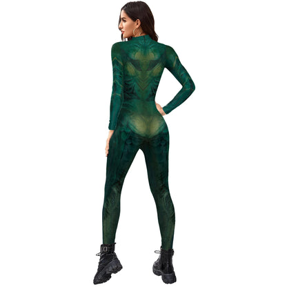 FCCEXIO Vert Alien Imprimé Fête De Vacances Body Sans Couture Femmes Mode Sexy Stretch Décontracté Vêtements Cosplay Costume Combinaison