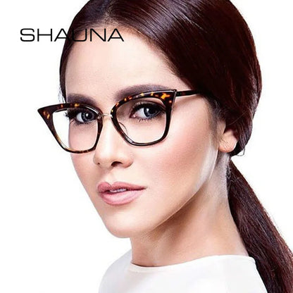 SHAUNA Classic Anti-Blue Light Women Cat Eye Eyeglasses Frames Fashion Rivets Optical Frames