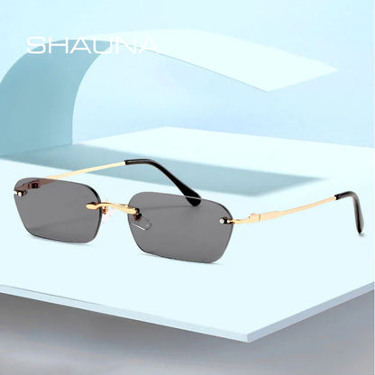 SHAUNA Fashion Rimless Sunglasses Trending Clear Red Blue Yellow Men Rectangle Shades UV400