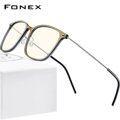 FONEX Lunettes d'ordinateur pour femmes 2020 Lunettes anti-lumière bleue pour hommes Lunettes sans vis FAB010 (monture en nylon et bras en titane)