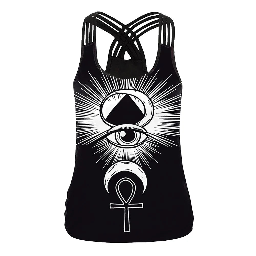 FCCEXIO The OM Symbol Mandala Women Vest Tops 3D Printed Aztec Round Ombre Flower Sling Tops Fashion Sexy Backless Tank Top