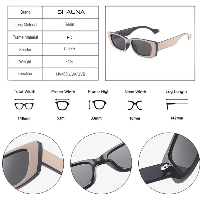 SHAUNA Fashion Small Rectangle Sunglasses Women Brand Designer Retro Jelly Frame Sun Glasses Men Shades UV400