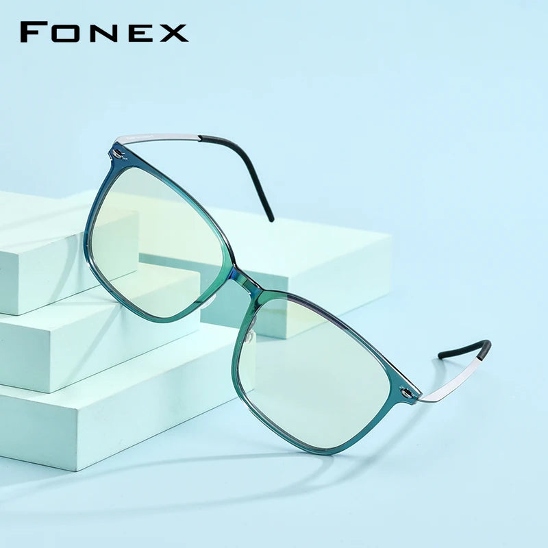 FONEX Lunettes d'ordinateur pour femmes 2020 Lunettes anti-lumière bleue pour hommes Lunettes sans vis FAB010 (monture en nylon et bras en titane)