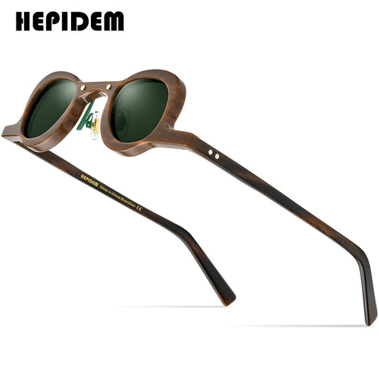 HEPIDEM Acetate Polarized Sun Glasses Men 2022 New Retro Vintage Small Oval Round Sunglasses for Women Shades 9175T