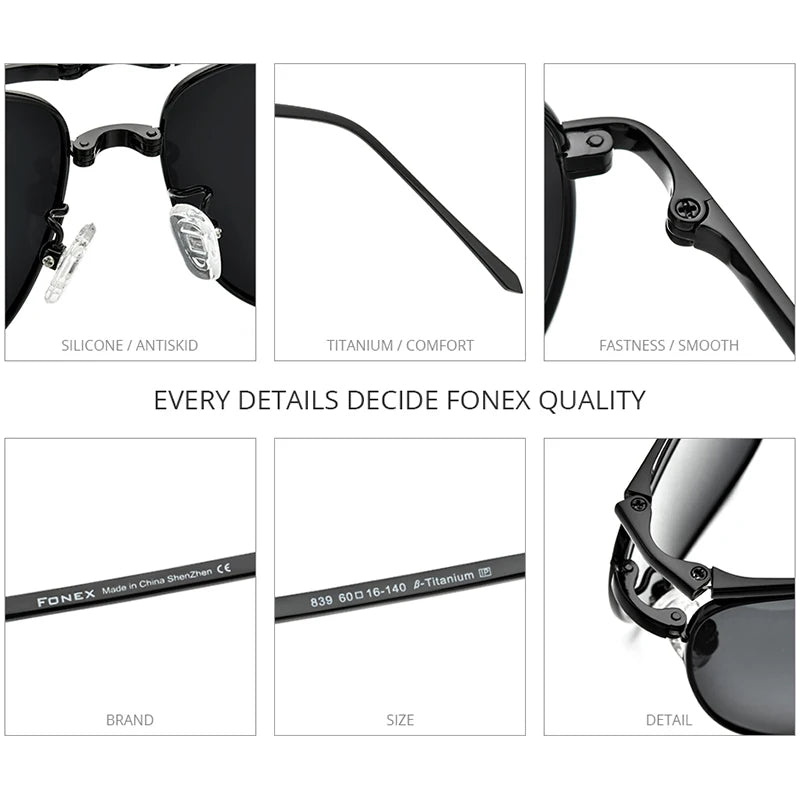 FONEX Pure Titanium Polarized Sunglasses Men Folding Classic Square Sun Glasses for Men 2019 New High Quality Male Shades 839