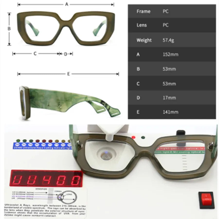 New Fashion Colorful Square Women Glasses Frame Clear Anti-Blu-Ray Spring Hinge Wide Legs Eyewear Men Optical Polygon Frame