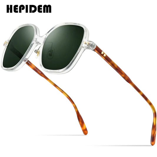 HEPIDEM Acetate Polarized Sun Glasses Men 2022 New Retro Vintage Oversize Square Sunglasses for Women Shades 9163T