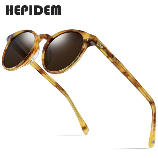 HEPIDEM Acetate Polarized Sunglasses Women New Vintage Retro Circle Round Sun Glasses for Men Women Transparent Sunglass 9113