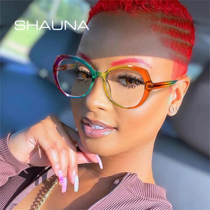 SHAUNA Retro Spring Hinge Women TR90 Colorful Glasses Frame Clear Anti Blue Light Eyewear Men Round Optical Eyeglasses Frame