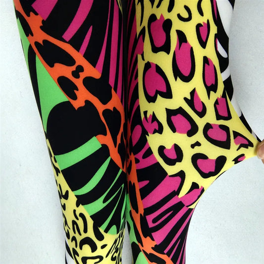 FCCEXIO Leopard Grain Color Print Women Leggings High Elastic Running Sports Leggings Slim Female Casual Trousers Fitness Pants