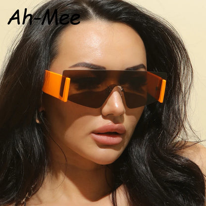 Rimless Square Sunglasses Women Rectangle Sun Glasses Female Fashion Brown Shades Brand Designer One Piece Eyewear Gafa