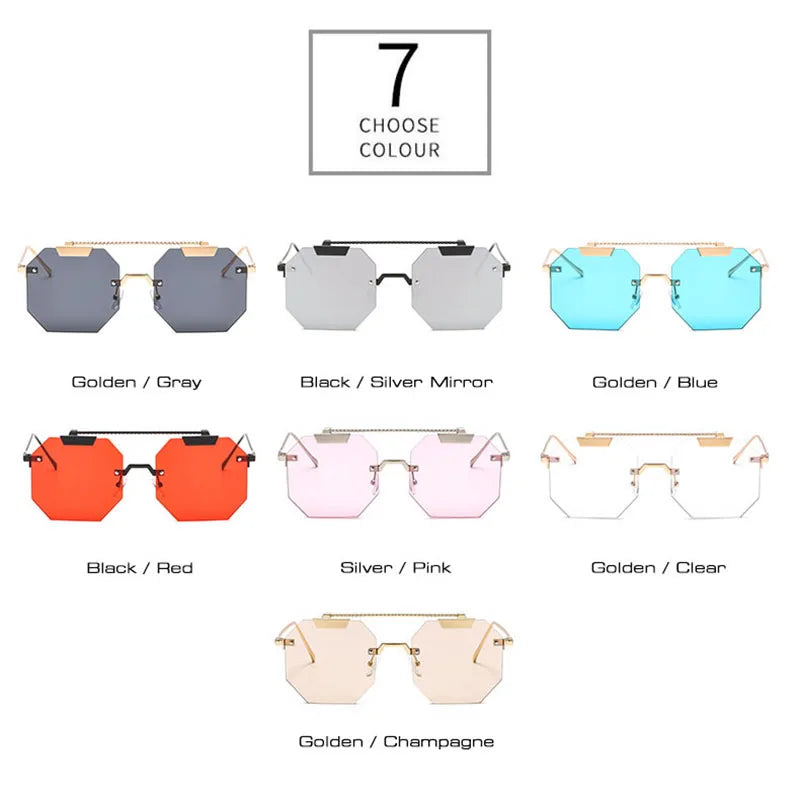 SHAUNA Oversize Women Square Rimless Sunglasses Fashion Men Clear Red Blue Pink Sun Glasses UV400