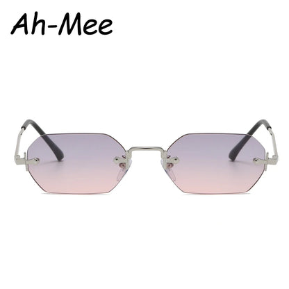 Kleine quadratische randlose Sonnenbrille Frauen Retro Polygon grau Farbverlauf Sonnenbrille Vintage Lady Sommer Stil weibliche Brillen UV400