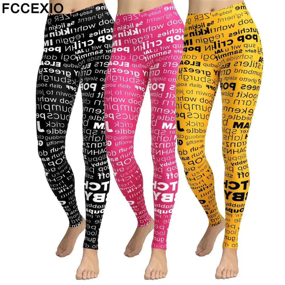 FCCEXIO Marke Brief Gedruckt Frauen Legging Mode Schwarz Sport Bleistift Hosen Fitness Sexy Workout Leggings S-3XL