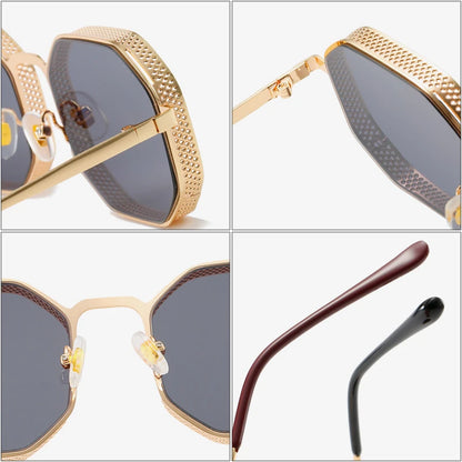 SHAUNA Retro Metal Steampunk Polygon Square Hollow Sunglasses Women Fashion Mirror Gradient Shades UV400 Men Punk Sun Glasses