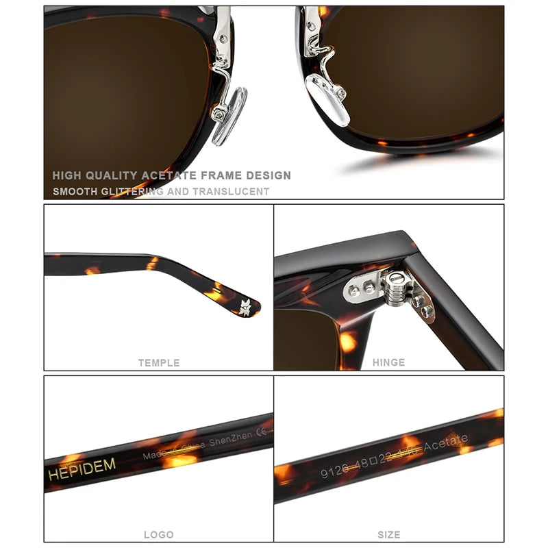 HEPIDEM Acetat Polarisierte Sonnenbrille 2020 Neue Frauen Hochwertige Mode Sonnenbrille Quadrat UV400 Sonnenbrille für Männer 9126