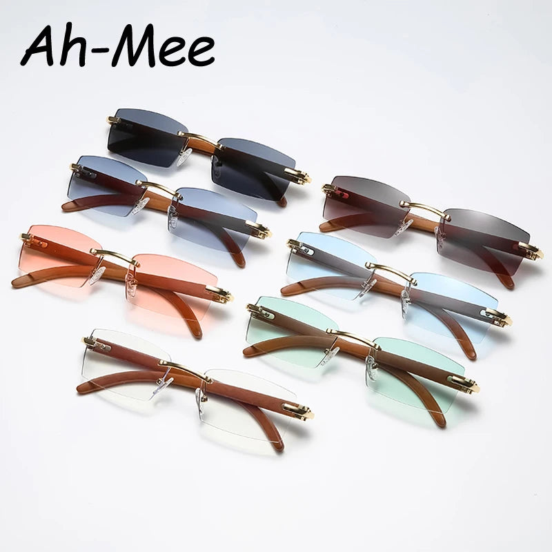 Quadratische Markendesigner-Sonnenbrille für Männer und Frauen, Sonnenbrille aus Holzrahmen, randlos, schwarz, Brillenmode, Gafas de Sol