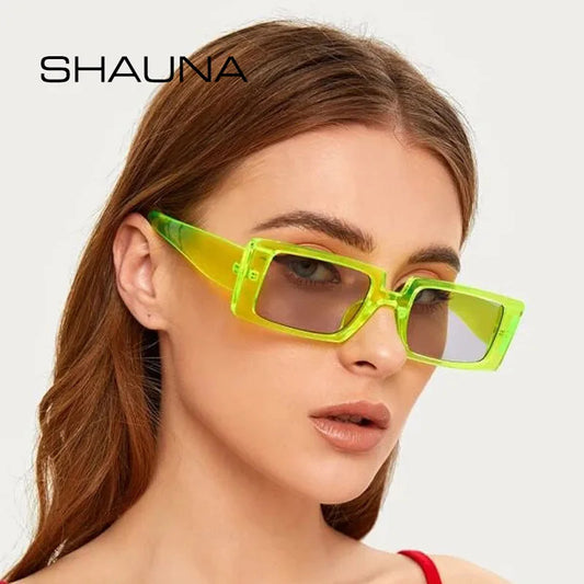 SHAUNA Summer Styles Retro Rectangle Sunglasses Women Fashion Fluorescent Green Shades Men UV400