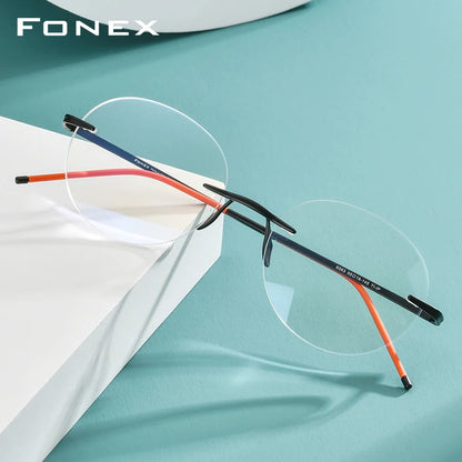 FONEX Titanium Eyeglasses Women 2020 New Rimless Round Glasses Men Frameless Frame Eyewear 8563