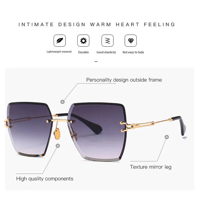 SHAUNA Classic Women Rimless Square Sunglasses Fashion Gradient Shades UV400