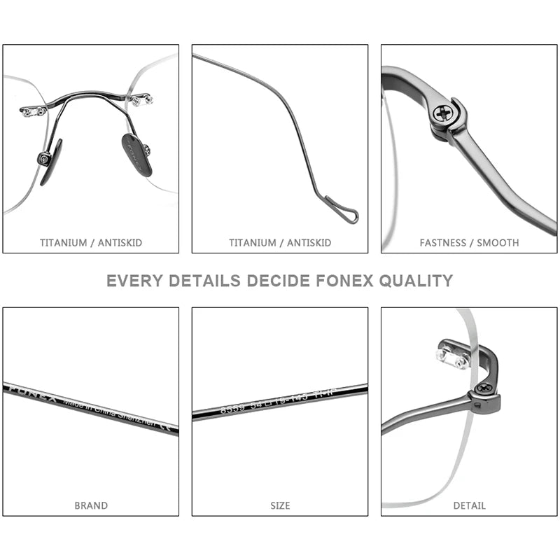 FONEX Titanbrillen Herren 2020 Neue randlose quadratische Brillen Damen rahmenlose Rahmen Brillen 8559
