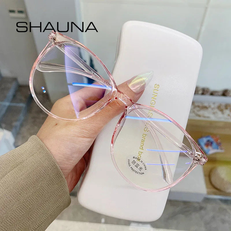 SHAUNA Anti Blue Light Women Round Glasses Frames Fashion Transparent Men Optical Computer Glasses