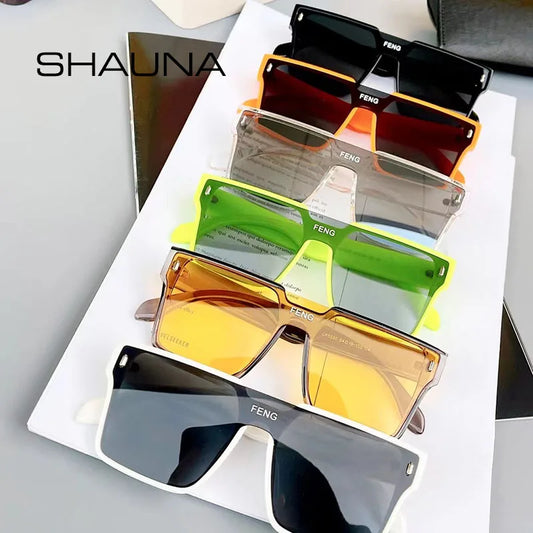 SHAUNA 2022 Neueste Frühlings- und Sommersonnenbrille Große quadratische Sonnenbrille Einteilige Linse UV400