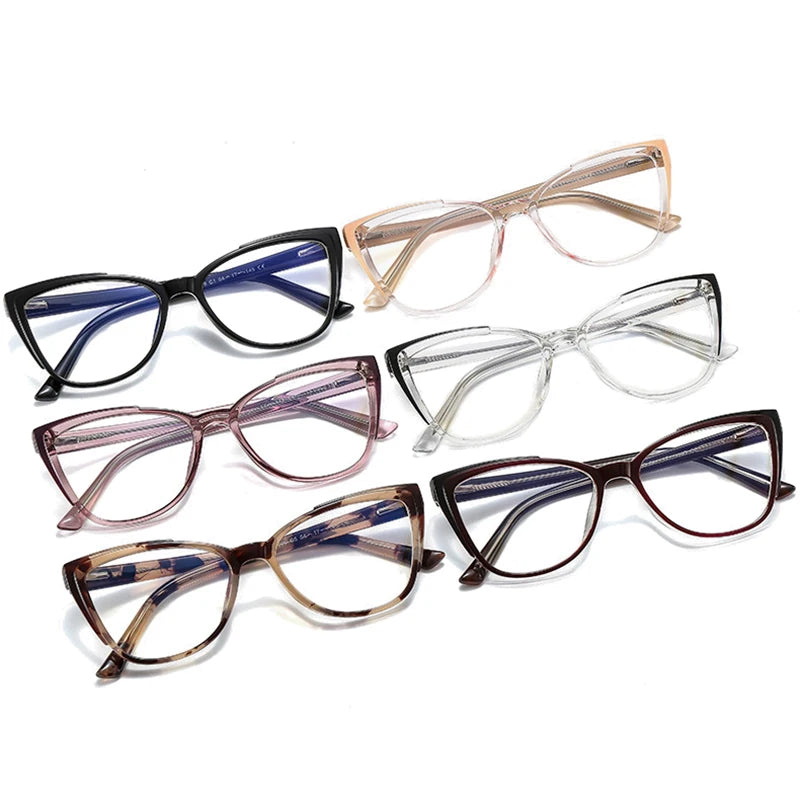 SHAUNA Retro Cat Eye TR90 Women Eyeglasses Frame Fashion Anti Blue Light Spring Hinge Men Optical Frame Stainless Steel Wire Arm