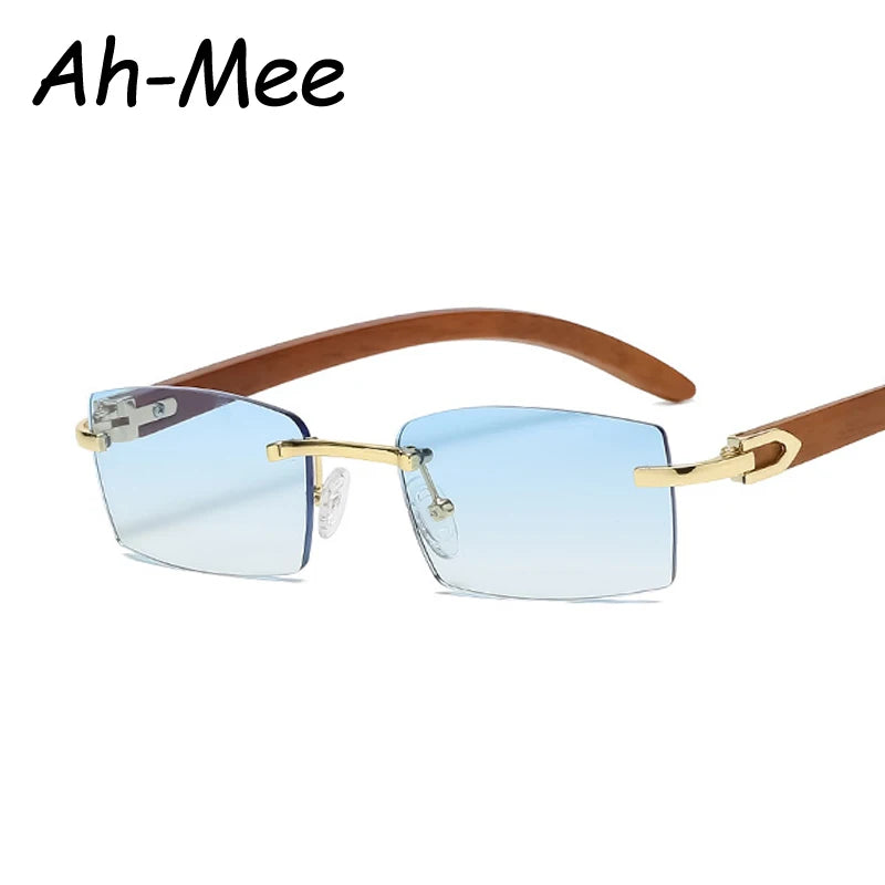 Quadratische Markendesigner-Sonnenbrille für Männer und Frauen, Sonnenbrille aus Holzrahmen, randlos, schwarz, Brillenmode, Gafas de Sol