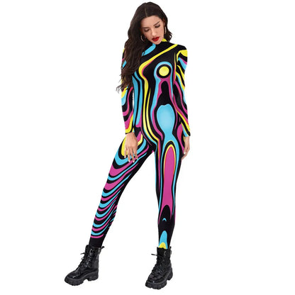 FCCEXIO Combinaison de fête de vacances multicolore pour femmes, nouvelle mode, combinaison sexy, costume de cosplay, combinaison catsuit