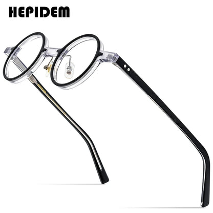 HEPIDEM Acetate Eyeglasses Frame Men 2021 Retro Vintage Small Round Glasses Spectacles Eyewear 9157