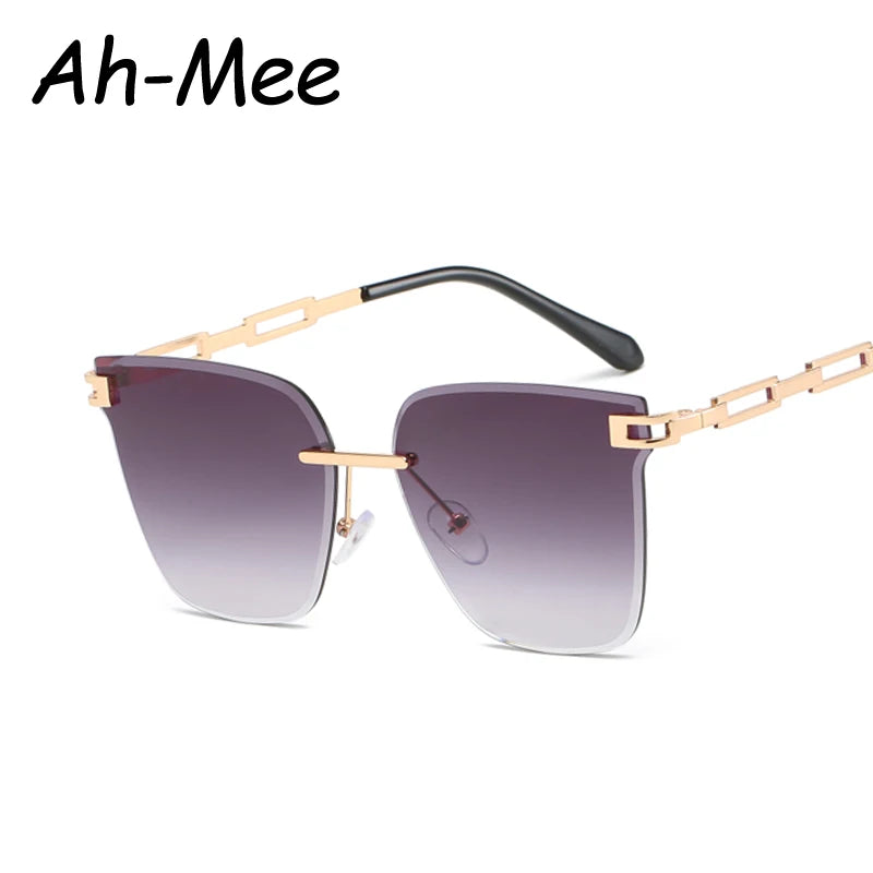 Neue Sonnenbrille Frauen Randlose Cat Eye Brillen Gradienten Braun Schneiden Objektiv Sonnenbrille Für Weibliche Legierung Brillen Marke Designer