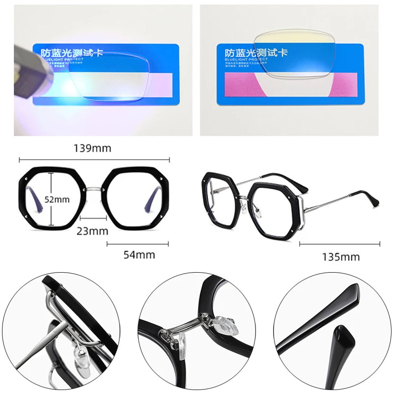 SHAUNA Retro Polygon Square Women Eyeglasses Frame Clear Anti Blue Light Lens Eyewear Spring Hinge Men Optical Glasses Frame