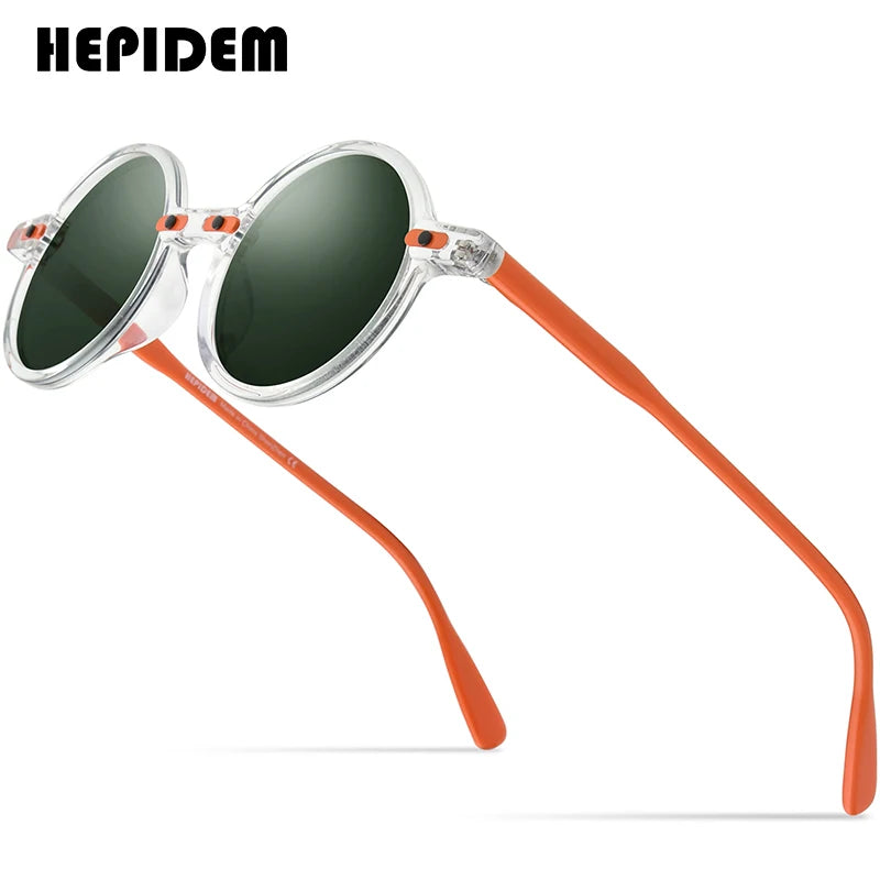 HEPIDEM Acetate Polarized Sun Glasses Men 2022 New Retro Vintage Round Sunglasses for Women Shades 9173T