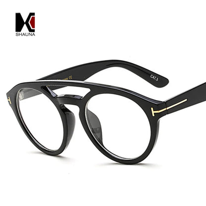 SHAUNA Sommer Styles Damen Runde Sonnenbrille Markendesigner Fashion Doppelstege Herren Gelb getönte klare Linse Sonnenbrille UV400