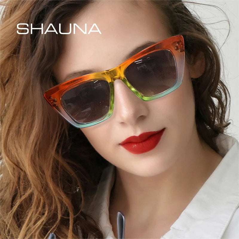 SHAUNA Retro Oversized Cat Eye Colorful Sunglasses Women Grey Tea Gradient Trending Rivets Sun Glasses Men Shades UV400