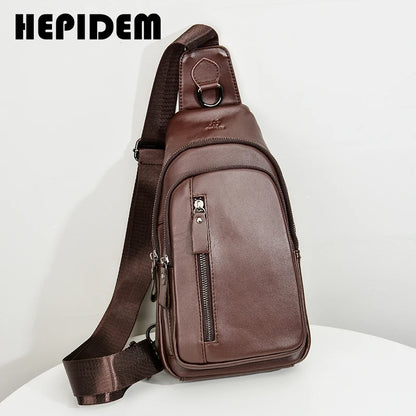 HEPIDEM Sac à bandoulière en cuir véritable pour homme, sac à bandoulière décontracté, sac de voyage, sac à dos de jour, 6027