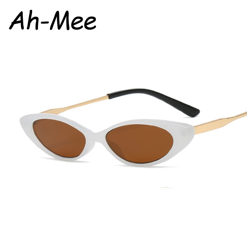 Kleine Sonnenbrille im Cat-Eye-Stil für Damen, schmale getönte Farblinsen, Sonnenbrille mit Metallrahmen, Bonbonfarben, Internet-Berühmtheit, empfohlen