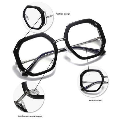 SHAUNA Retro Polygon Square Women Eyeglasses Frame Clear Anti Blue Light Lens Eyewear Spring Hinge Men Optical Glasses Frame