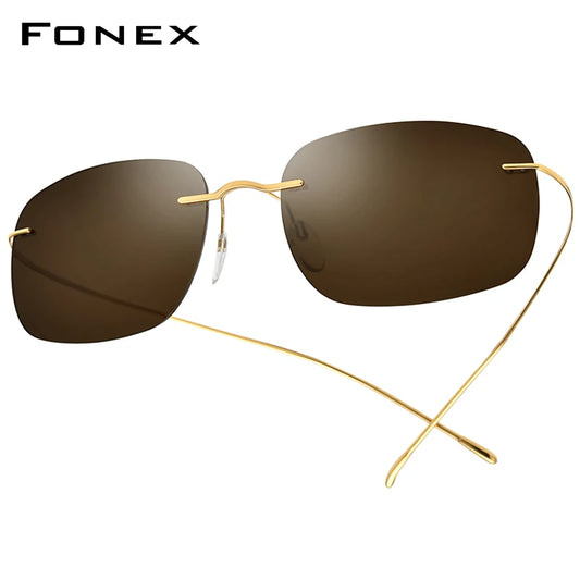 FONEX Titanium Rimless Sun Glasses Men 2022 Ultralight Korean Frameless Screwless Square Polarized Sunglasses for Women F85694