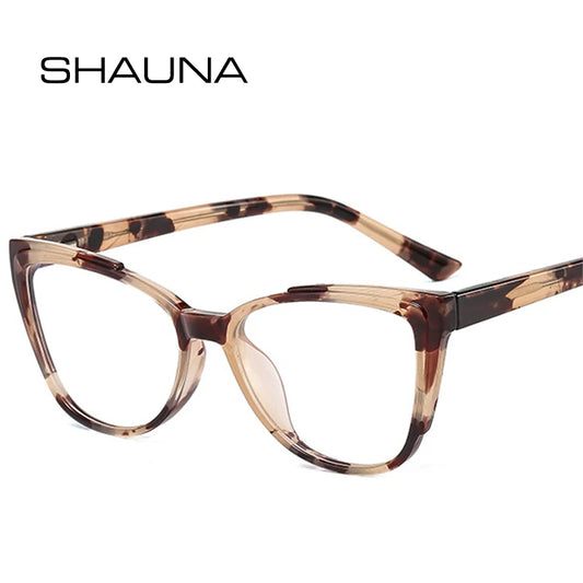 SHAUNA Retro Cat Eye TR90 Women Eyeglasses Frame Fashion Anti Blue Light Spring Hinge Men Optical Frame Stainless Steel Wire Arm